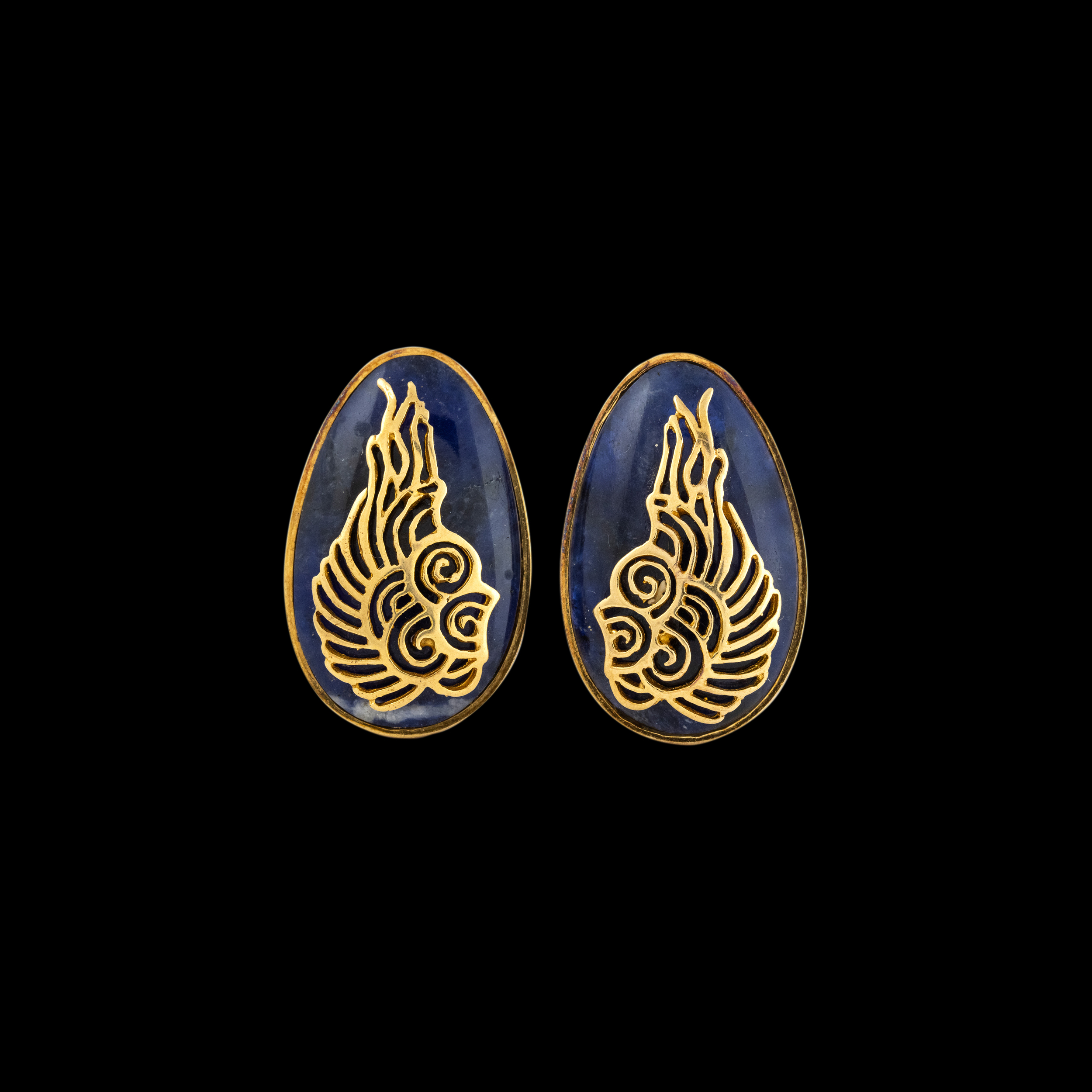 Ilias Lalaounis. A pair of gold and sodalite earrings. 